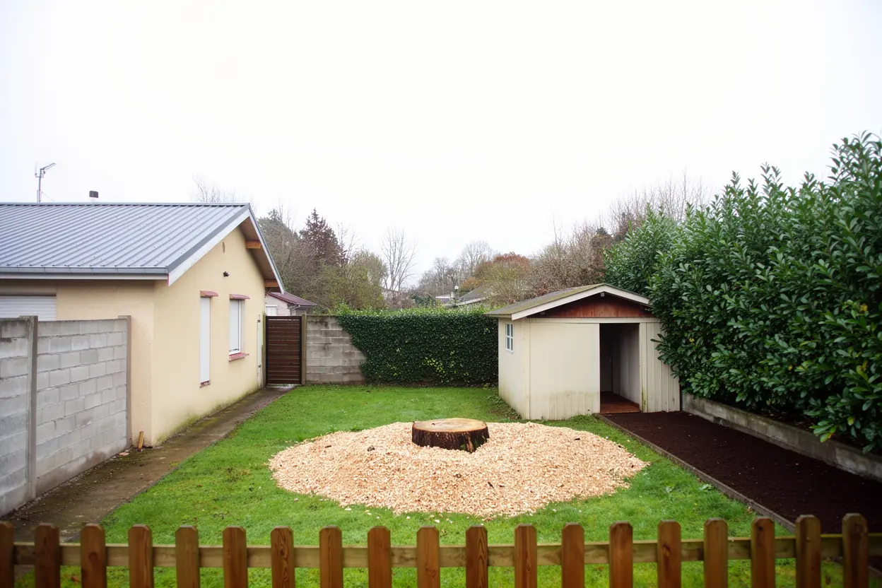 Jardin dégagé après démontage du résineux à Billère